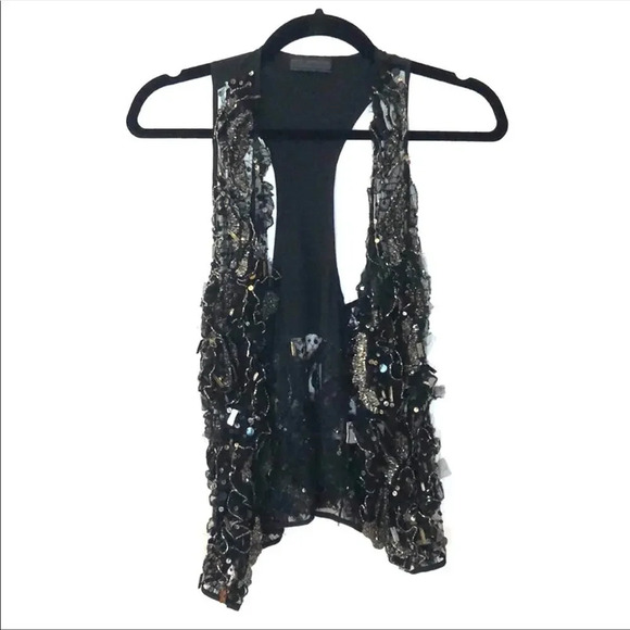 LOVE Richard Chai Beaded Embellished 100% Silk Black Vest - Picture 1 of 8